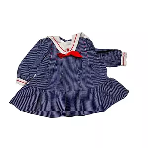 VTG Polly Flinders Hand Smocked Sailor Dress Toddler Size 2T 4th Of July - Picture 1 of 7
