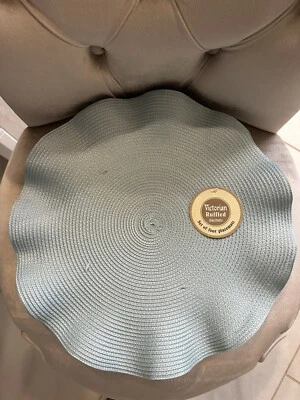 *NEW* Victorian Ruffle 4 pc Soft Blue Round Scalloped Edge Placemats 15 Inch - Image 1 of 4