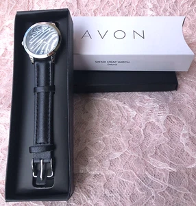 Avon Safari Strap Watch ZEBRA Print Shiny Silvertone Stainless Steel - Picture 1 of 8