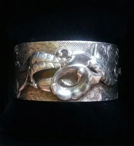 Antique Victorian Sterling Silver Etched Calla Lilly LRG Chunky Bangle Bracelet - Bild 1 von 12