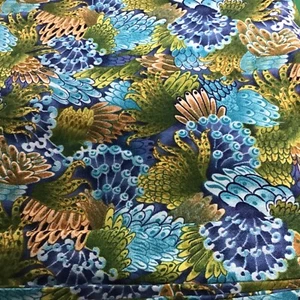 Peacock Feather Blue Green Bird plume COTTON Quilt Craft FABRIC print Per Yard - Picture 1 of 3