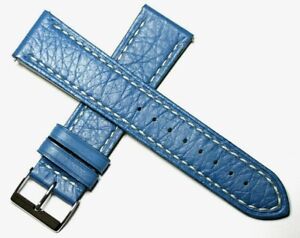 Pilots watch strap blue 22mm thick leather with easy fit pins from Royal London