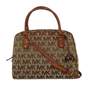 MICHAEL KORS AUTHENTIC LUGGAGE/BEIGE SIGNATURE SATCHEL CROSS BODY PURSE NWT - Picture 1 of 8