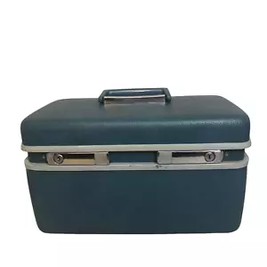 Vintage Samsonite Silhouette Blue Train Case Hard Shell Cosmetics Travel 14 in - Picture 1 of 14