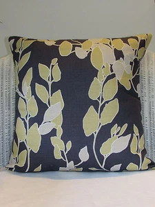 Cushion Cover, Charcoal, Grey, Chartreuse, 16",Willow, John Lewis, Leaf Pattern. - Picture 1 of 6