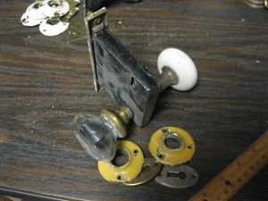 Vintage Door Lock w/ 8 Point Clear Glass & white ceramic Knobs lock set - Picture 1 of 4
