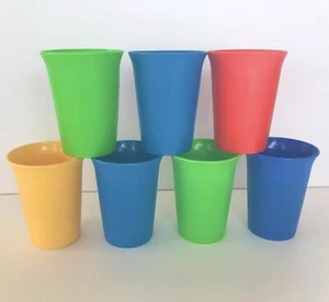 Lot 7 Tupperware 109 Plastic Cups Tumblers 4” Red Blue Green Yellow Vintage USA - Picture 1 of 10