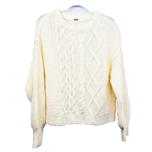 Free People Dream Cable Crewneck Sweater In Cream Size XS - Picture 1 of 8