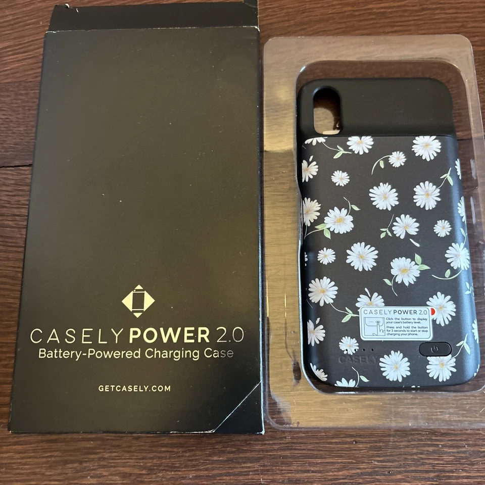 Casely Power 2.0 Charging Case for Iphone X/XS Black With Daisies - Image 1 of 4