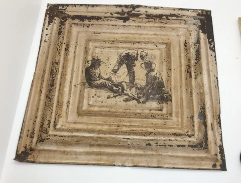 Vintage Ceiling Tin Tile Hand Engraved Etched Western Scene 12X12” 8 Different Cover
