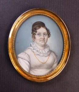 ANTIQUE PORTRAIT MINIATUR ≈1820 ADELIGE DAME OHRRINGE KLEID GEMALT DEUTSCH 19 JH - Bild 1 von 2