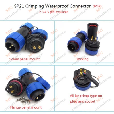 SP21 2 3 4 5 Pin Solder Free Waterproof IP67 Connector , Electrical Plug Socket - Image 1 of 4