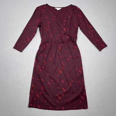Boden Dress Women’s 6R Delia Pencil 3/4 Bell Sleeve Burgundy Floral Faux Wrap - Image 1 of 4