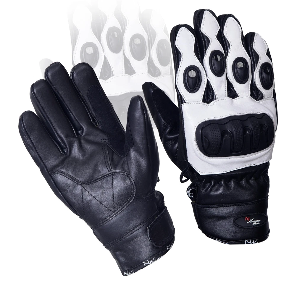 Corto Cuero Nudillo Protección Moto Guantes Blanco o Negro - Imagen 1 de 1
