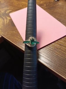 s925 ring size 6 1/2 Emerald big and small ones CZ simulated diamonds - Picture 1 of 5