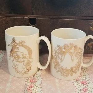 Par de tazas de Navidad LENOX corona de Papá Noel dorada - Imagen 1 de 7