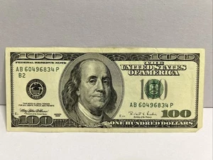 Series 1996 ~ US One Hundred Dollar Bill $100 ~ New York ~ AB 60496834 P - Picture 1 of 4