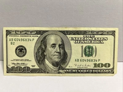 Series 1996  ~ US One Hundred Dollar Bill $100 ~ New York ~ AB 60496834 P - Image 1 of 4