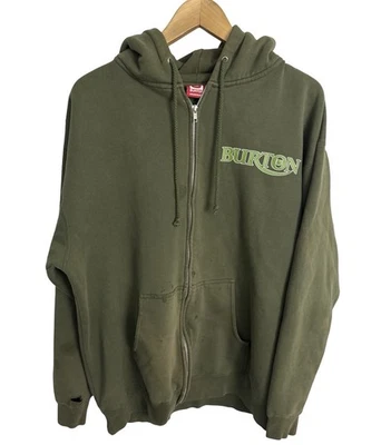 Vintage Y2K Burton Snowboard Men’s Green Distressed Hoodie Sweatshirt Size XL - Image 1 of 4