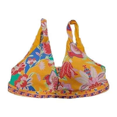 Antonio Melani Bikini Top M Yellow Floral Print Halter Swimwear Boho Resort - Image 1 of 4