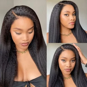 13X4 Lace Front Wig With Curly Edges Hairline 180% Density Kinky Straight Hum... - Picture 1 of 9