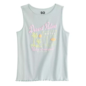 New Girls Size S (6/7) Teal Ribbed Graphic Tank Top – SO Desert Palms Design - Picture 1 of 1