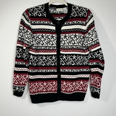 Cárdigan Suéter Cherokee Vintage Fair Isle Nórdico Negro Rojo Algodón Grande Foto 1 de 4
