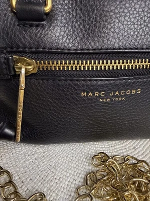 Marc Jacob’s Black Recruit Bauletto Leather Satchel W/Gold Crossbody Chain - Image 1 of 4