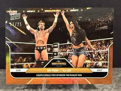 2025 Topps Now WWE #98 CM Punk AJ Lee Wrestlepalooza Orange Refractor Foil 11/25 - Image 1 of 2
