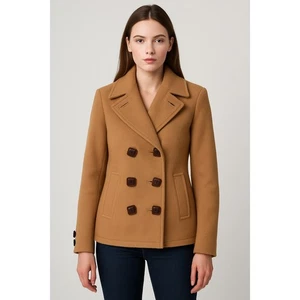 Dsquared2 Tan Double-Breasted Wool Pea Coat Made in Italy Size 46 (US 10) - Picture 1 of 8