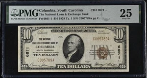 1929 $10 Dollar National Currency Banknote of Columbia SC #6871 Ty 1 PMG 25 - Picture 1 of 2