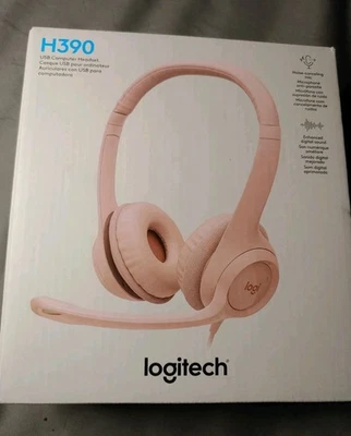 Logitech H390 Wired USB On-Ear Stereo Headphones with Mic Rose Pink PC Laptop - Image 1 of 3