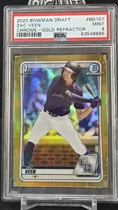 2020 BOWMAN DRAFT ZAC VEEN CHROME GOLD REFRACTOR 04/50 1ST PROSPECT ROOKIE PSA 9 - Picture 1 of 2