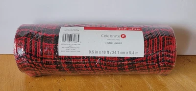 Christmas Plaid Mesh Celebrate  Red & Black Plaid It 9.5” X 18ft New - Image 1 of 2