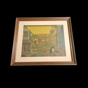 1988 Anthony Wyatt Country Rambles “Lobster Pot” Framed Cat Cottage Print Wales - Picture 1 of 3
