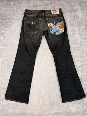 Pantalones de mezclilla True Religion de colección para hombre 33x33 negros Y2K Bootcut bolsillo bordado Foto 1 de 4