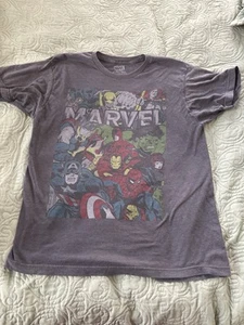 Marvel Comics T Shirt Mens L Charcoal Grey Short Sleeve Print of Super Heroes - Picture 1 of 3