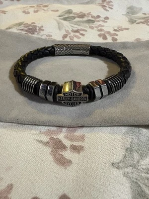 Pulsera de cuero trenzado Harley-Davidson B&S redonda tuerca y perno para hombre Foto 1 de 4