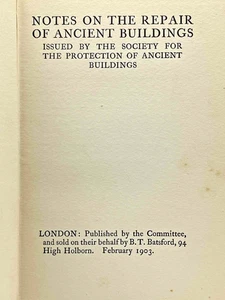 Notes on the Repair of Ancient Buildings 1903 SPAB Batsford 1st Edition William - Imagen 1 de 5