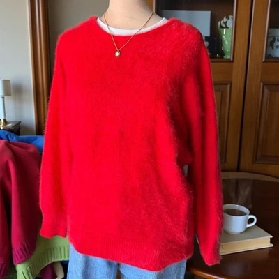 Suéter Vintage Años 90 Rojo Difuso Mezcla Angora - Para Mujer Talla L Foto 1 de 4