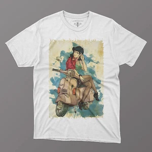 T-Shirt Margot su vespa, maglia lupin cartoon trendy estate per uomo e donna - Imagen 1 de 4