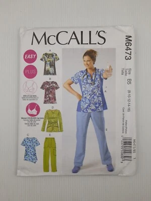 McCalls Sewing Pattern 6473 M6473 Women's Scrubs Uniform Pants Top Size 8-16 NEW - image 1 of 2