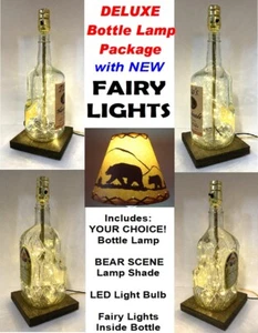 YOUR CHOICE Liquor Bar Bottle Table LAMP w/ BEAR Shade FAIRY LIGHTS & LED Bulb - Picture 1 of 5