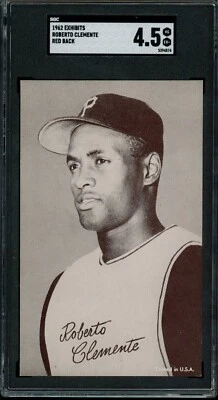 1962 Exhibit Red Statistic Stat Back Roberto Clemente SGC 4.5 VG-EX+ LOOK! - Image 1 of 2