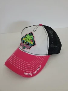 Cappello a scatto Simply Southern nero bianco rosa donna palme da spiaggia - Foto 1 di 10