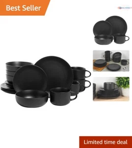 Dinnerware Set Stoneware 16 pc Black Matte Modern Coupe Service for 4 Home Use - Picture 1 of 12