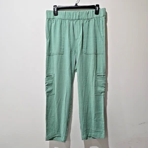 Womens Soft Surroundings S Green Elasticwaist Cropped Joggers Linen Blend - Picture 1 of 8