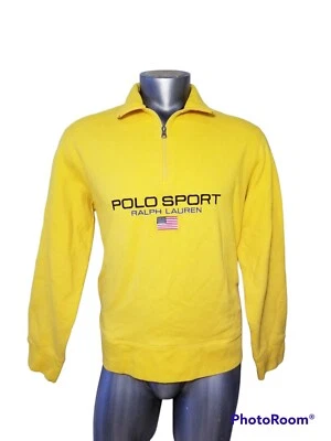 POLO SPORT RALPH LAUREN 1/4 МОЛНИИ С НАДПИСЬЮ ЖЕЛТЫЙ МУЖСКОЙ СВИТЕР РАЗМЕР БОЛЬШОЙ ВИНТАЖНЫЙ - Изображение 1 из 4