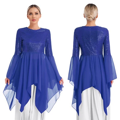 Mujeres Chifón Alabanza Danza Túnica Prendas para el torso Adoración Iglesia Espíritu Danza Superposiciones Foto 1 de 4