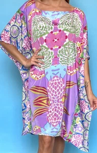 ANTICA SARTORIA 2024 PURPLE COLORFUL KNEE LENGTH MUMU/KAFTAN/COVER UP NWT OS XXL - Picture 1 of 5